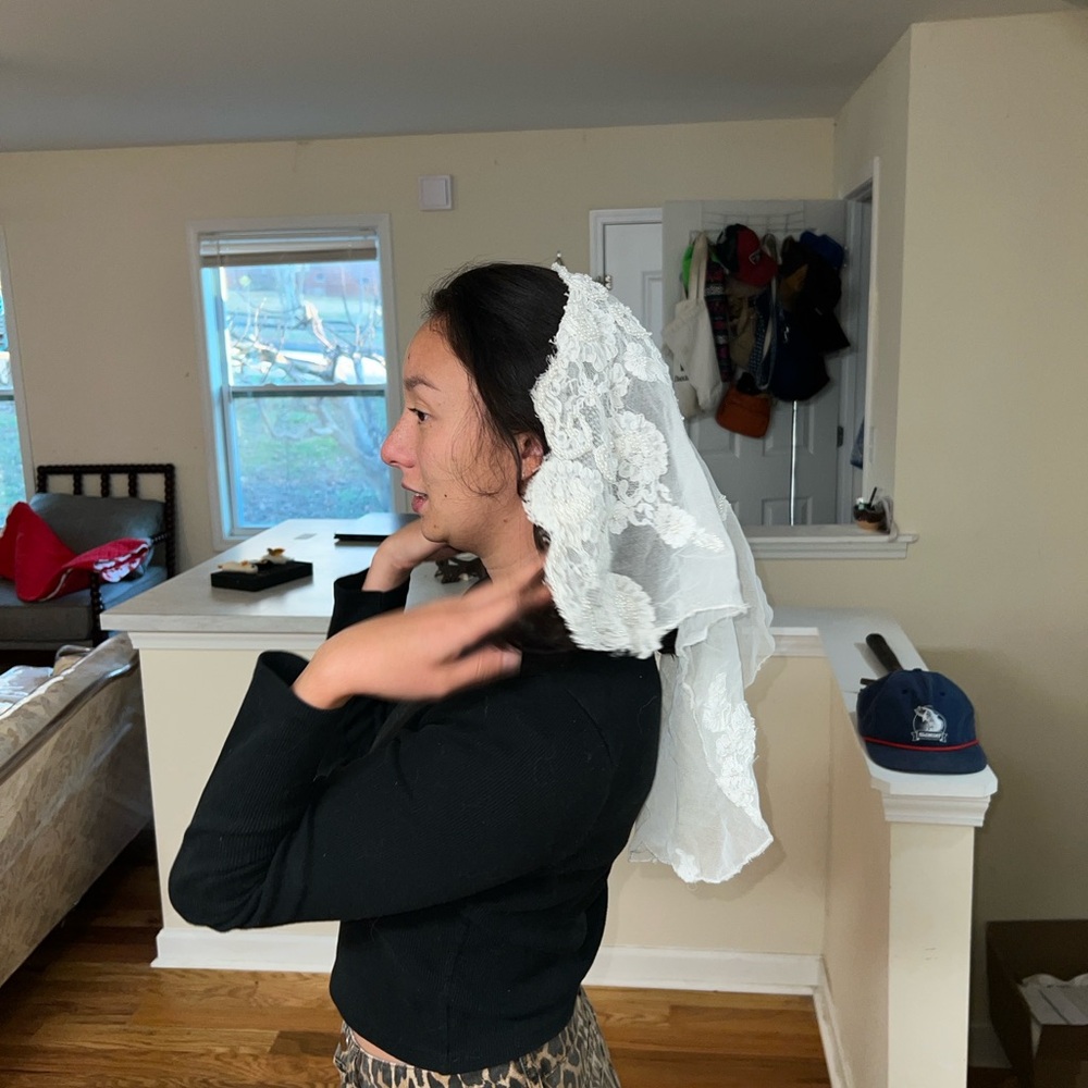 Chic White corded Lace handkerchief veil